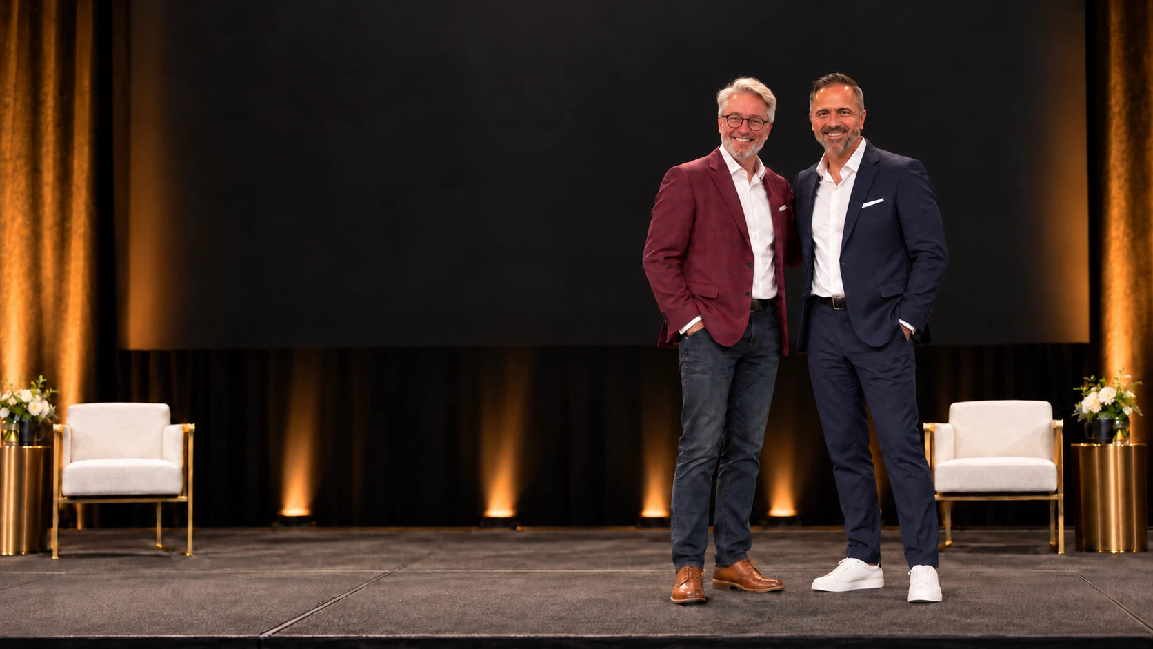 Dan Stewart and Shon Kokoszka facing the viewer on a stage.